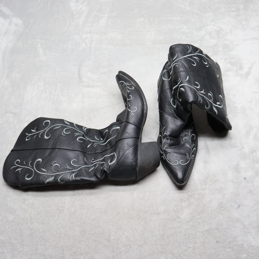 Roper Womens 9.5 Heeled Boots Black Embroidered Floral Western Faux Leather Boho